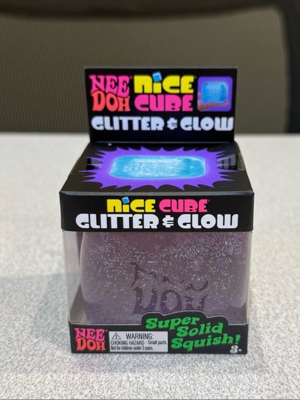 NeeDoh PURPLE Glitter & Glow Nice Cube Super Solid Squish Stress Squishy